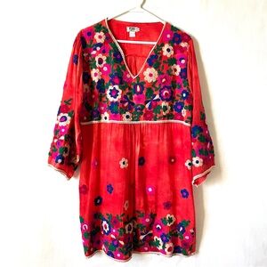 Vibrant Red Floral Embroidered Mini Dress